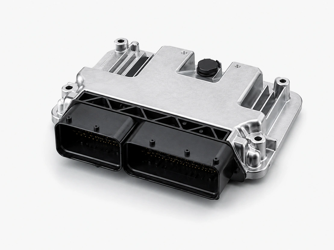 Centralina motore ECU su sfondo bianco